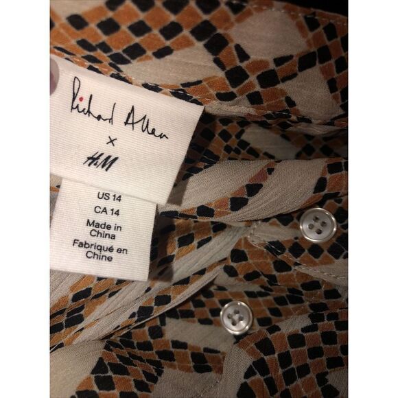 Richard Allen H&M Long Sleeve Blouse Womens 14 Buttons Print - Picture 4 of 6